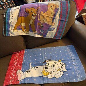 Vtg Disney 1990's Lion King & 101 Dalmatians pillow cases